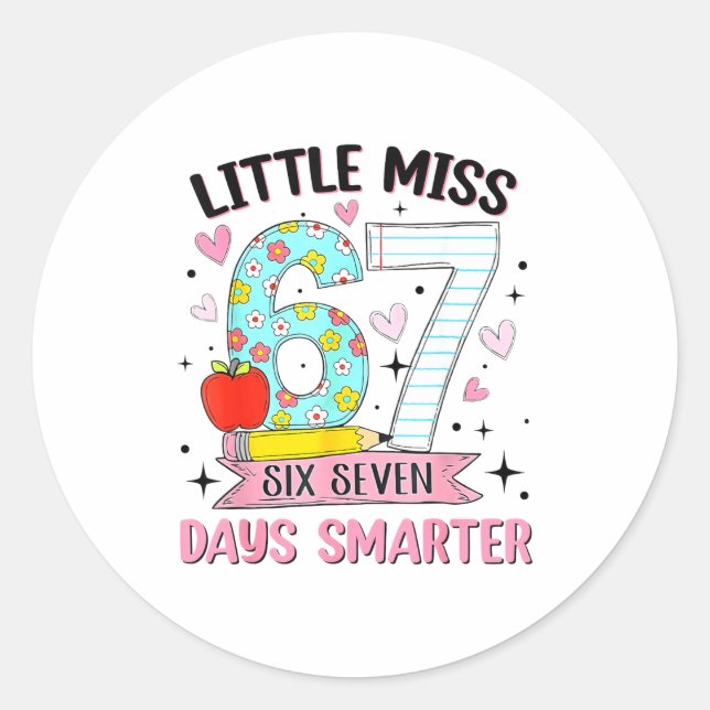 Little Miss 67 Days Smarter Coquette Bow 67th Day  Runder Aufkleber (Vorderseite)