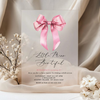 Little Miss Bowtiful Pink Bow Mädchen Geburtstag Acryleinladungen