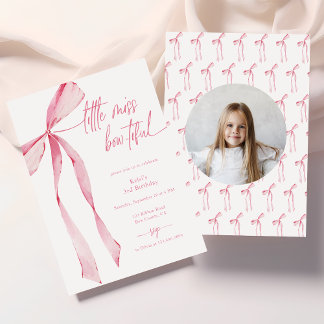 Little Miss Bowtiful Pink Foto Geburtstag Einladung