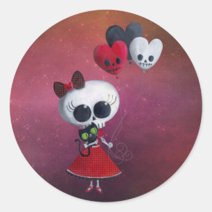 Little Miss Death Valentine Girl Runder Aufkleber