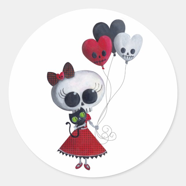Little Miss Death Valentine Girl Runder Aufkleber (Vorderseite)