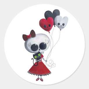 Little Miss Death Valentine Girl Runder Aufkleber