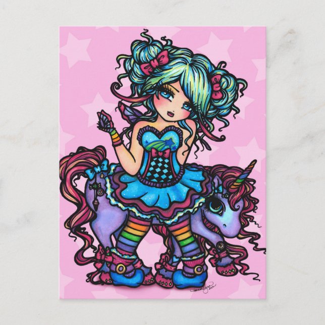 Little Miss Deelish Fairy Unicorn Princess Fantasy Postkarte (Vorderseite)