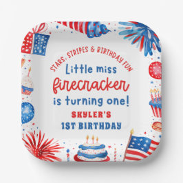 Little Miss Firecracker 4. Juli 1. Geburtstag Pappteller