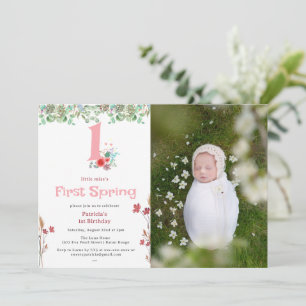 Little Miss First Spring Floral 1. Geburtstag Foto Einladung