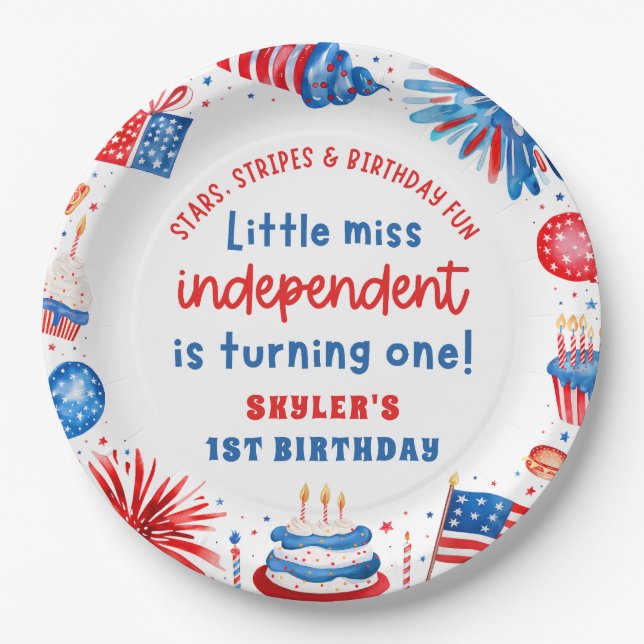 Little Miss Independent 4. Juli 1. Geburtstag Pappteller (Vorderseite)