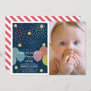 Little Miss Independent Fireworks Foto Geburtstag Einladung