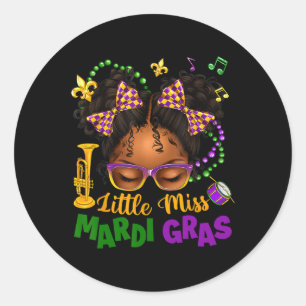 Little Miss Mardi Gras Afro-Unordentlicher Dutt Mä Runder Aufkleber