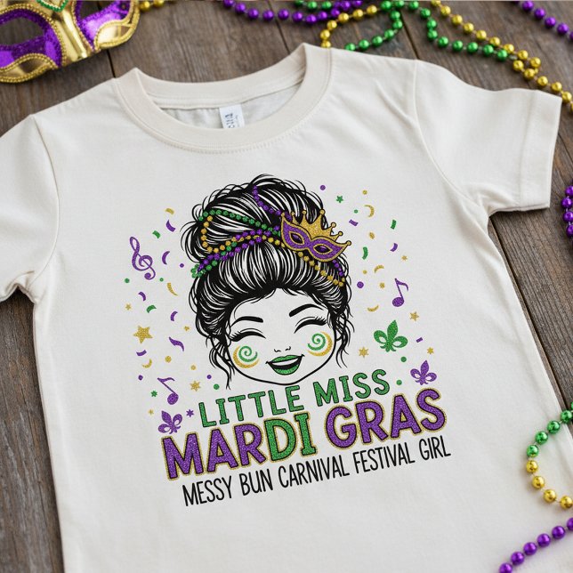 "Little Miss Mardi Gras" , Messy Bun Carnival  T-Shirt (Von Creator hochgeladen)