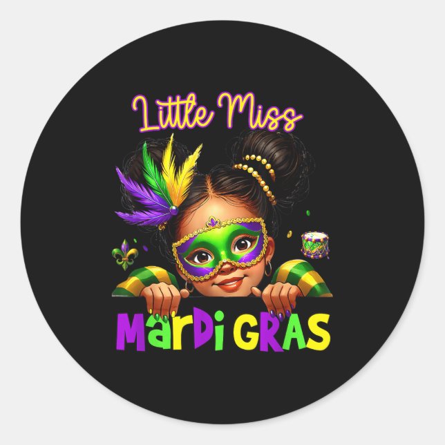 Little Miss Mardi Gras Messy Bun Girls Kids New Or Runder Aufkleber (Vorderseite)