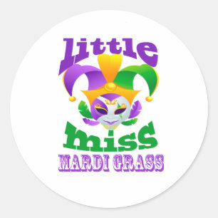 Little Miss Mardi Gras Runder Aufkleber
