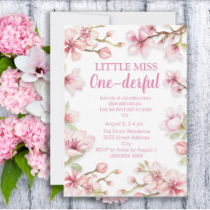 Little Miss One-derful 1. Geburtstag Rosa Blumen Einladung