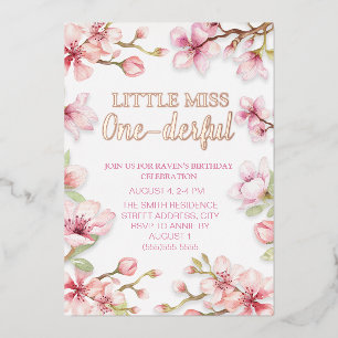 Little Miss One-derful 1. Geburtstag Rosa Blumen Folieneinladung