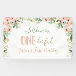 Little Miss Onederday Floral Pink Gold Banner