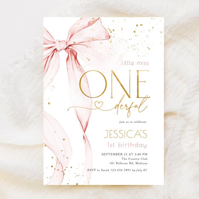 Little Miss ONEderful 1st Birthday Pink Bow Einladung (Von Creator hochgeladen)