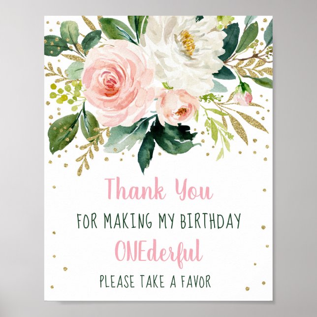 Little Miss Onederful Boho Floral Birthday Favor Poster (Vorne)