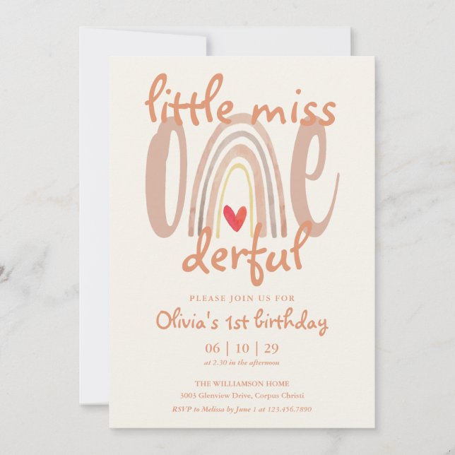 Little Miss Onederful Boho Rainbow 1st Birthday Einladung (Vorderseite)