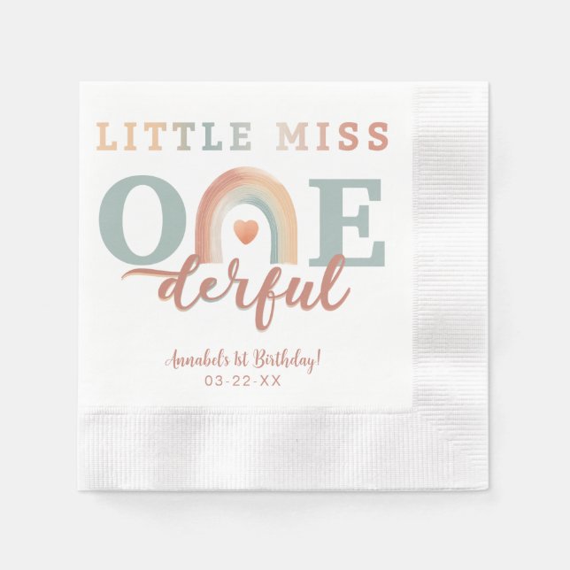 Little Miss Onederful Boho Rainbow Birthday Napkin Serviette (Vorderseite)