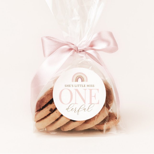 Little Miss Onederful Boho Rainbow Birthday Runder Aufkleber (Von Creator hochgeladen)