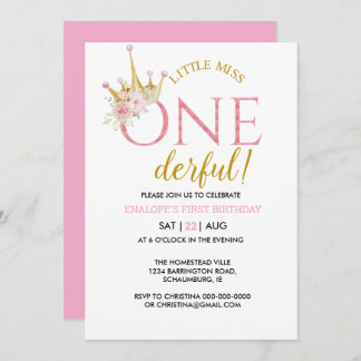 Little Miss Onederful Crown 1. Geburtstag Einladung