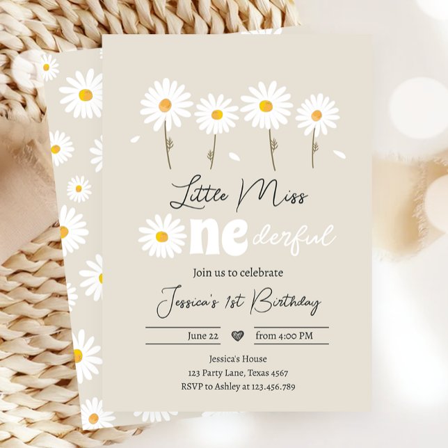 Little Miss Onederful Daisy Creme Sand Birthday Einladung (Von Creator hochgeladen)