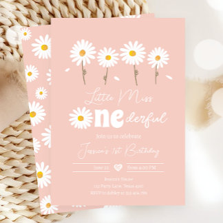 Little Miss Onederful Daisy Pink Erster Geburtstag Einladung