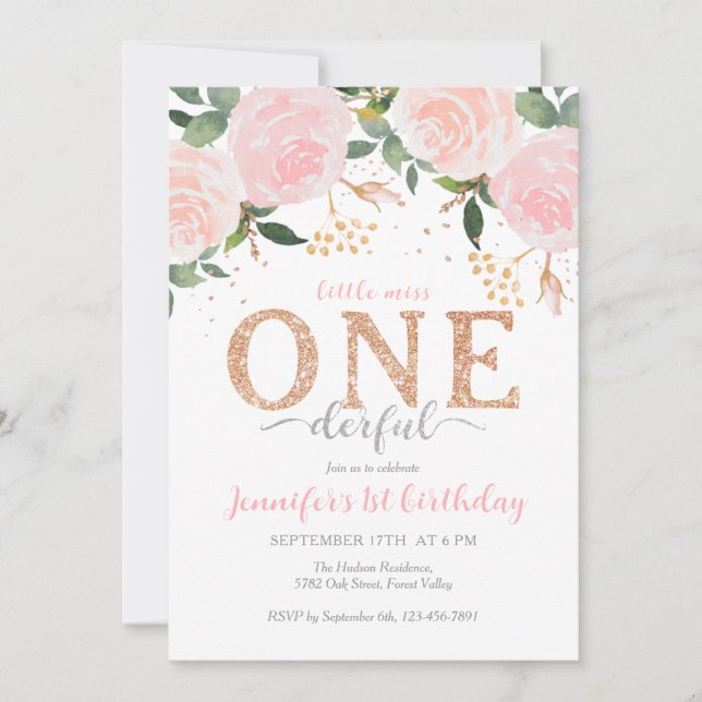 Little Miss Onederful Einladung zum ersten Geburts (Vorderseite)