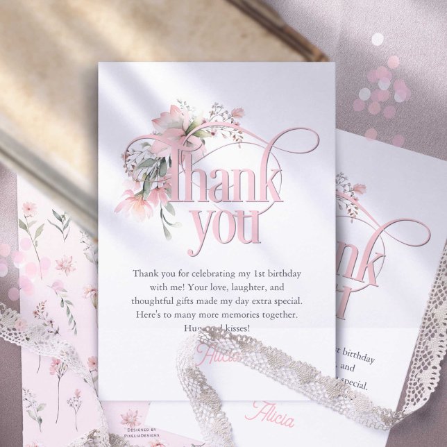 Little Miss Onederful Elegant Girl 1. Geburtstag Dankeskarte (Von Creator hochgeladen)