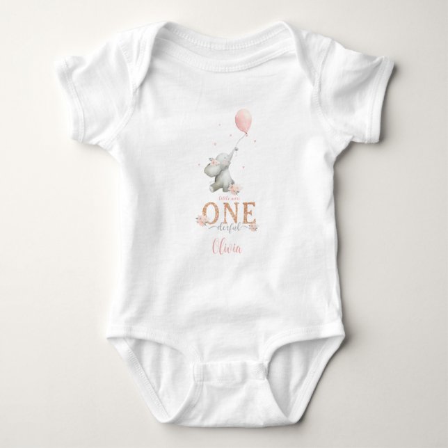 Little Miss Onederful Elephant 1st Birthday Baby Strampler (Vorderseite)