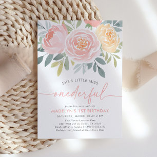 Little Miss Onederful Floral 1. Geburtstag Einladung