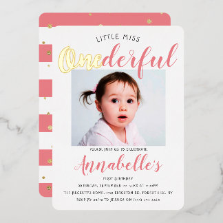 Little Miss Onederful Foto 1. Geburtstag Real Folieneinladung