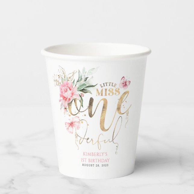 Little Miss Onederful Niedlich Floral 1. Geburtsta Pappbecher (Vorderseite)