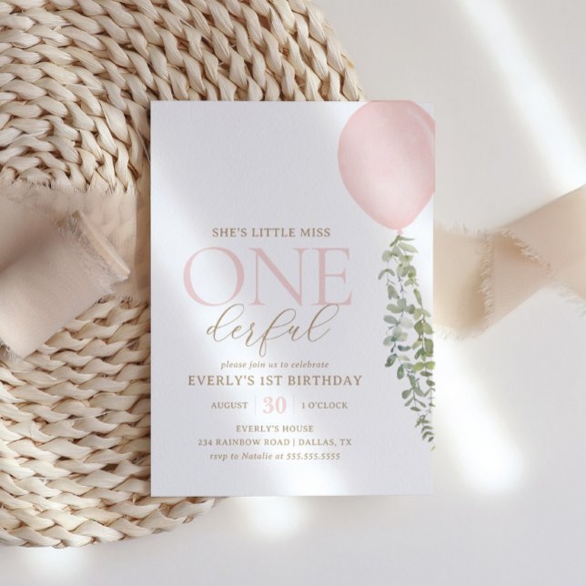 Little Miss Onederful Pink Ballon 1. Geburtstag Einladung (Von Creator hochgeladen)