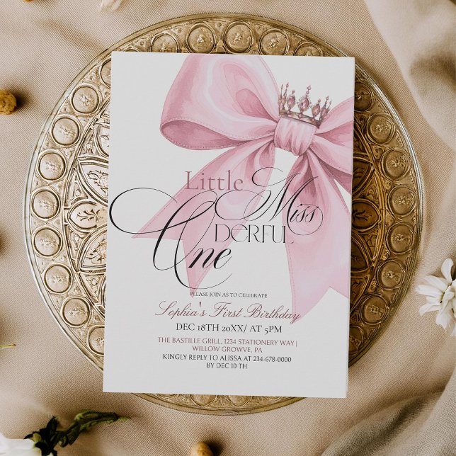 Little Miss ONEderful Pink Bow 1st Birthday Party Einladung (Von Creator hochgeladen)