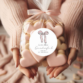 Little Miss Onederful Pink Doodle Bow Runder Aufkleber