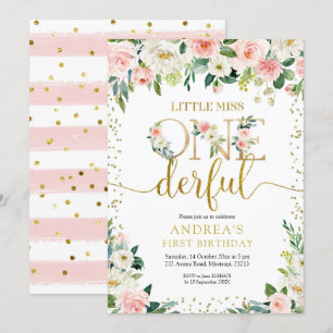 Little Miss Onederful Pink Floral Einladung