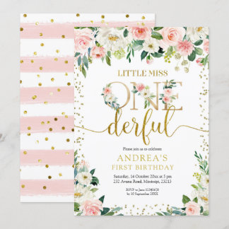 Little Miss Onederful Pink Floral Einladung