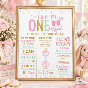 Little Miss Onederful Pink Meilenstein-Geburtsstat Poster