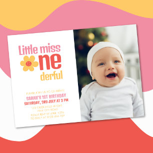 Little Miss Onederful Retro Groovy Erster Geburtst Einladung