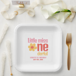 Little Miss Onederful Retro Groovy Erster Geburtst Pappteller