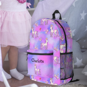 Little Miss Princess Unicorn Pastel Rainbows Bedruckter Rucksack