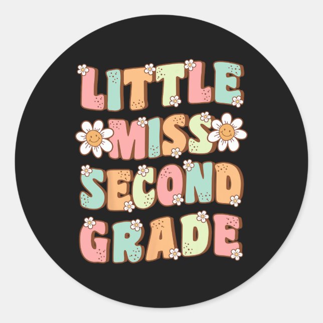 Little Miss Second Grade Niedlich Groovy Erster Ta Runder Aufkleber (Vorderseite)