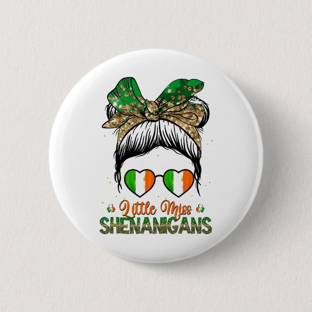 Little Miss Shenanigans St. Patricks Day Mädchen K Button (Vorderseite)
