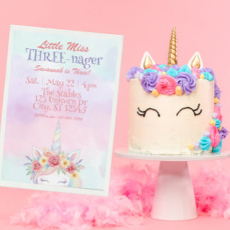 Little Miss Three-nager, Unicorn 3rd Birthday Einladung