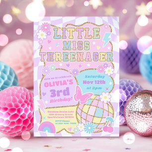 Little Miss Threenager Preppy Groovy 3. Geburtstag Einladung
