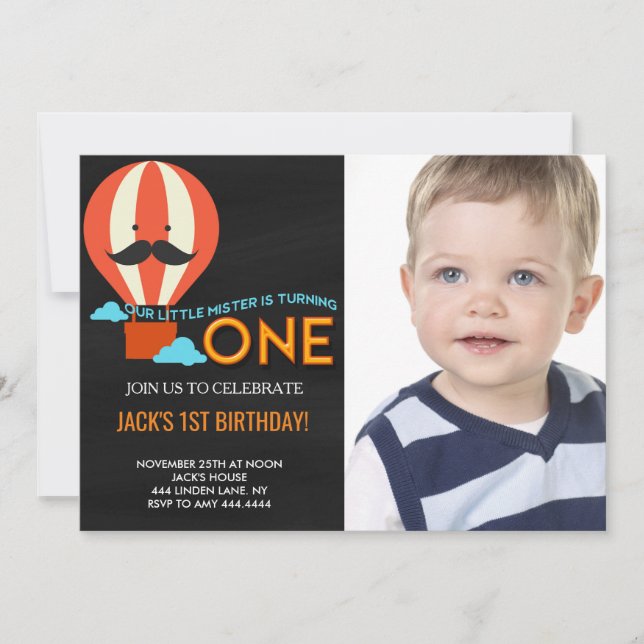 Little Mister Chalkboard Boy Birthday Einladung (Vorderseite)