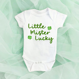 Little Mister Lucky St Patrick's Day Green Clover Baby Strampler
