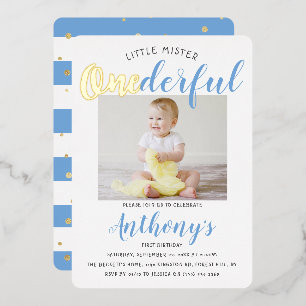 Little Mister Onederful Foto 1. Geburtstag Real Folieneinladung