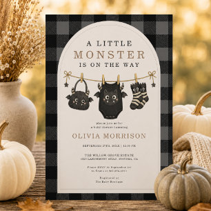 Little Monster Gingham Wäscheleine Baby Shower Einladung