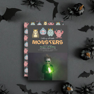 Little Monster Mash Halloween Junge Geburtstags-Fo Einladung